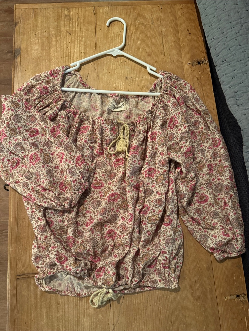 Ralph Lauren Pink Cream Floral Peasant Blouse